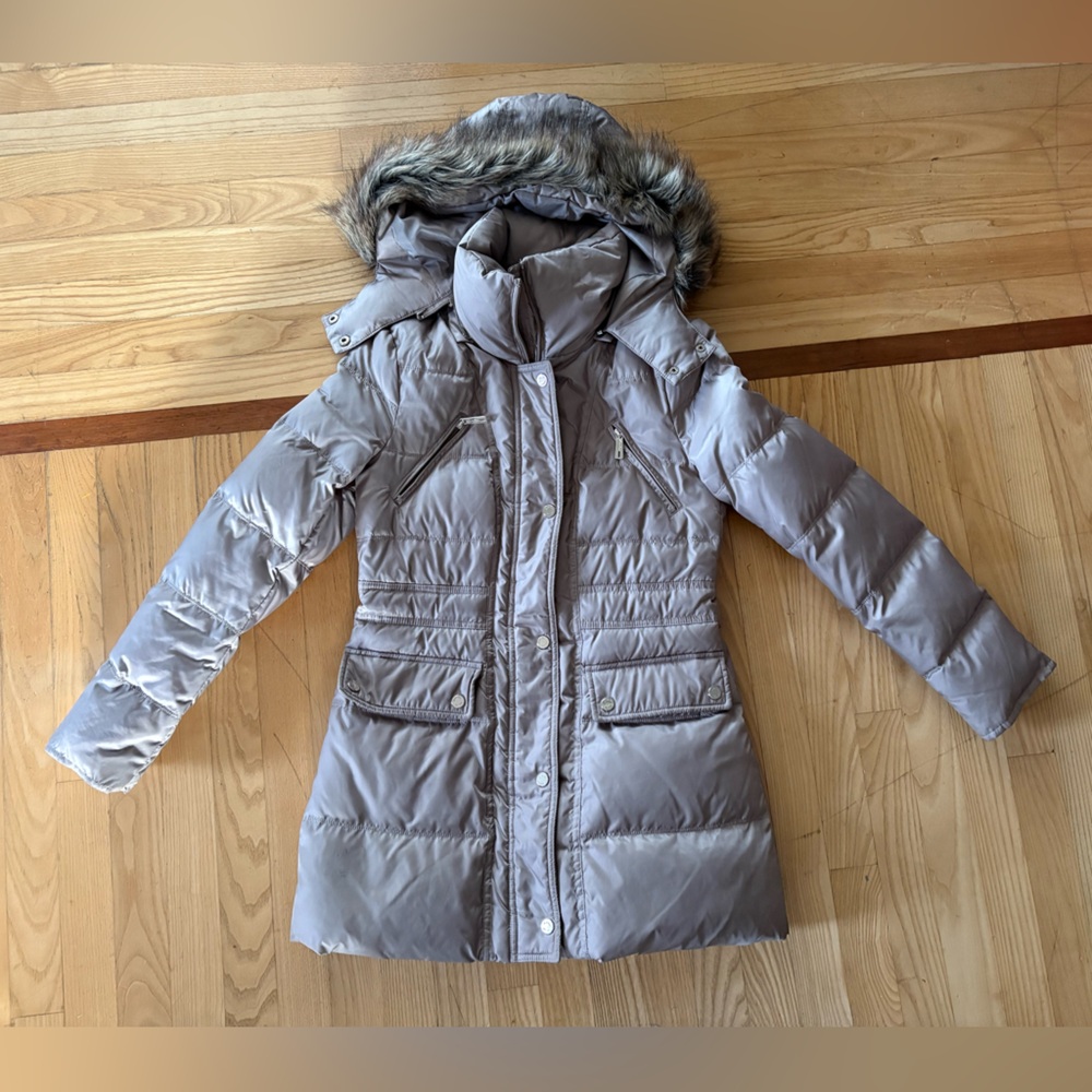 Kenneth Cole New York Silver Fur-Trimmed Puffer Jacket